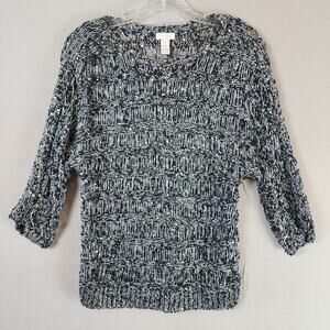 Chicos Marled Knit Sweater Women Size 1 Black Gray White Sequins Pullover